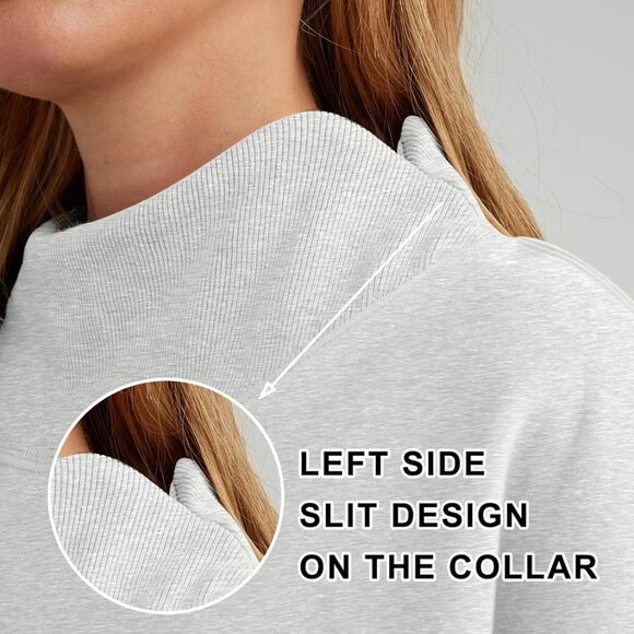 Women's Oversized Grey Turtleneck Sweatshirt, Fleece Lined, Relaxed Fit, Fall an - Picture 2 of 4